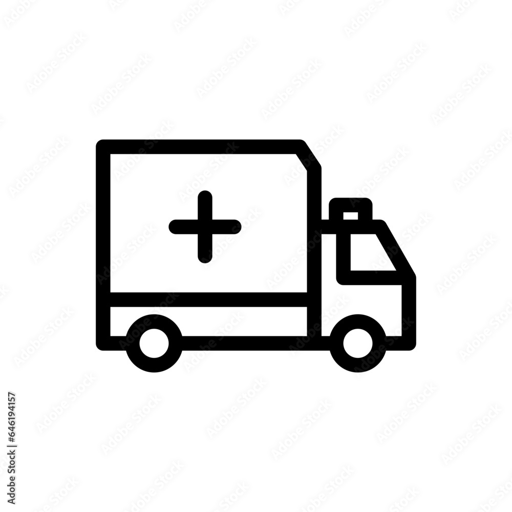 Ambulance medical and health icon with black outline style. ambulance, emergency, medical, hospital, health, sign, symbol. Vector Illustration