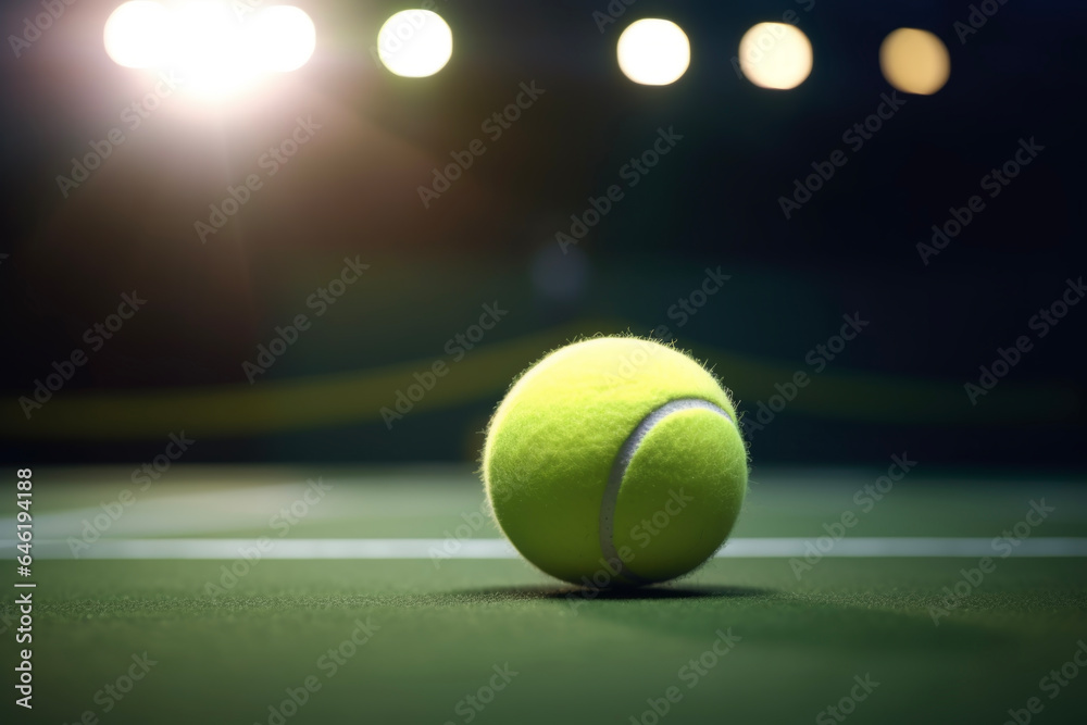 A close-up shot of the tennis ball on the tennis court in the gymnasium. Lifestyle concept for sports and hobbies.
