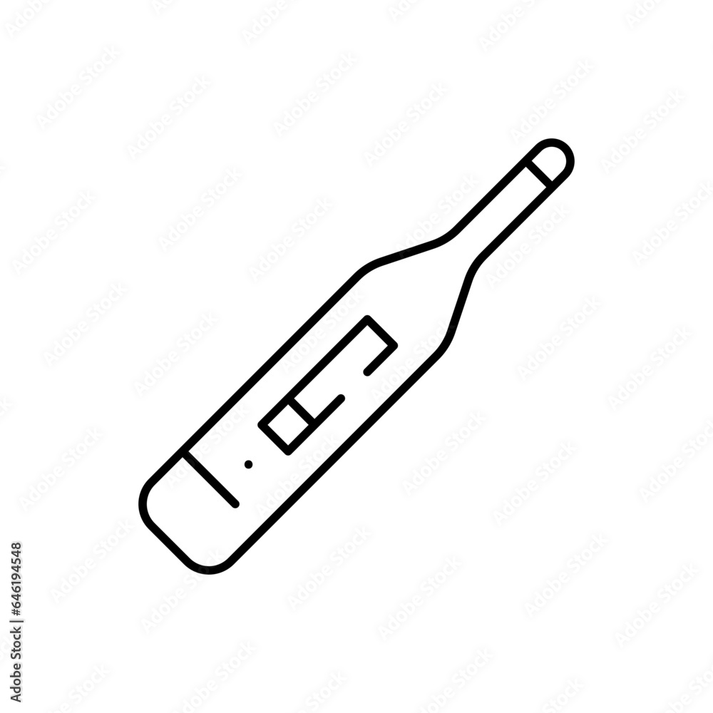 Thermometer medical and health icon with black outline. thermometer, heat, hot, temperature, scale, measurement, celsius. Vector illustration