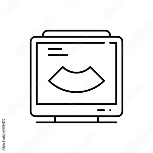 Ultrasound machine medical and health icon with black outline. medical, ultrasound, clinic, medicine, hospital, machine, equipment. Vector illustration