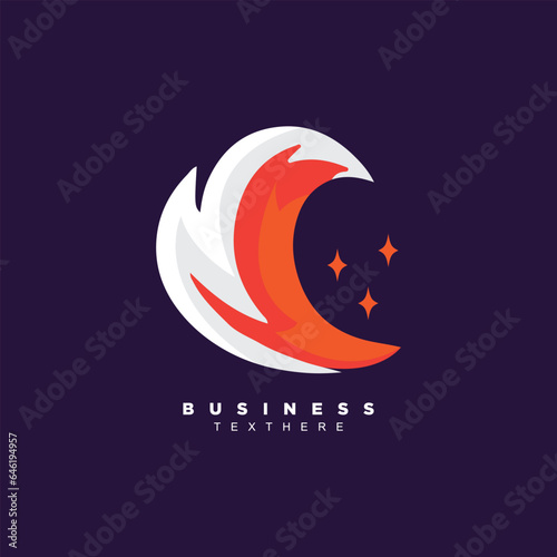 Creative orange fox tail logo with star isolated on purple background