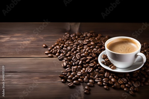 Coffee and beans on the wooden table