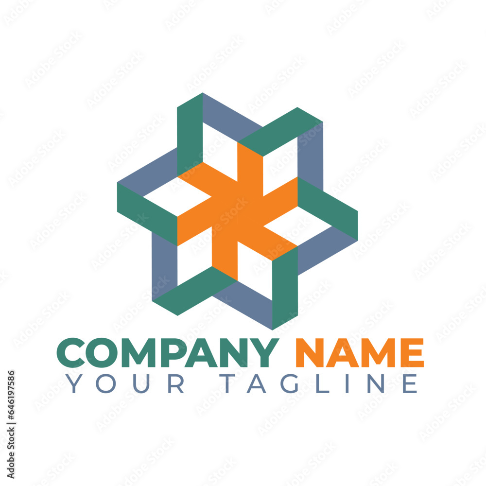 Fototapeta premium Orange, green and grey color of abstract flower logo, polygon shape logo