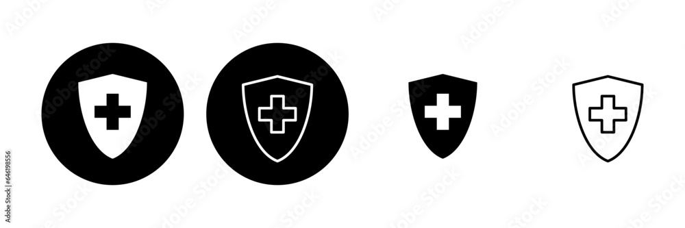 Health insurance icon set. Insurance health document icon Health insurance icon set. Insurance health document icon