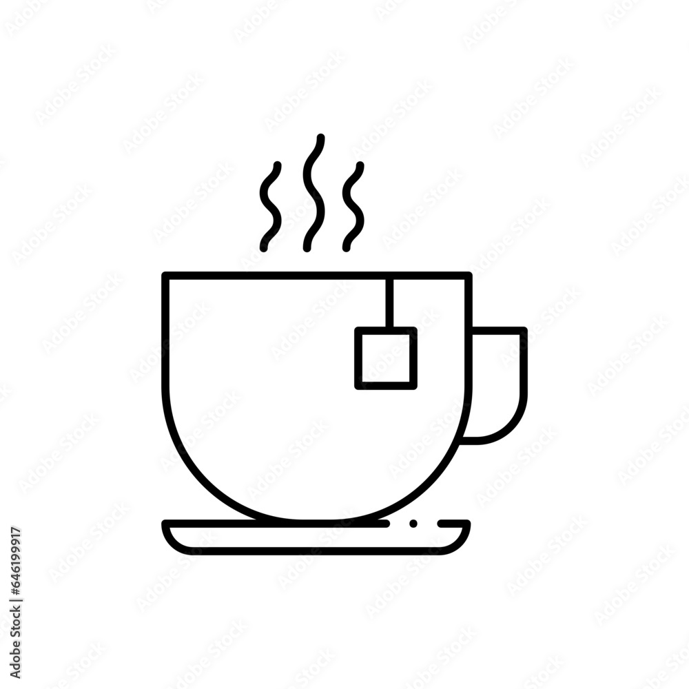 Tea food and drink icon with black outline. drink, beverage, tea, healthy, cup, herbal, herb. Vector illustration