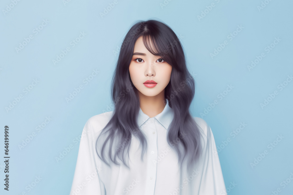 Close-up portrait of woman nice attractive lovely pretty cheerful cheery glad wavy-haired girl folded arms isolated over nude pastel color background. Generative AI. Close-up portrait of woman nice attractive lovely pretty cheerful cheery glad wavy-haired girl folded arms isolated over nude pastel color background. Generative AI.