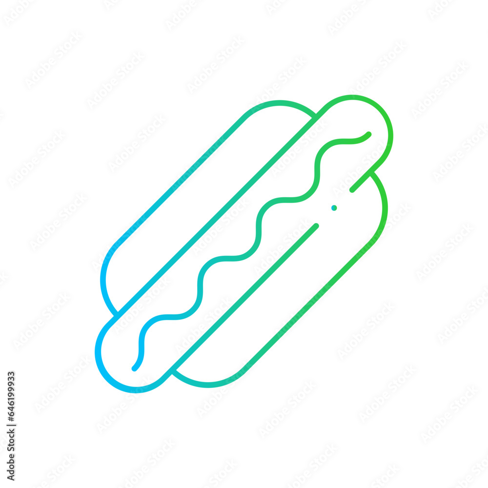 Hotdog food and drink icon with blue and green gradient outline. hotdog, sausage, food, hot, bread, dog, sandwich. Vector illustration