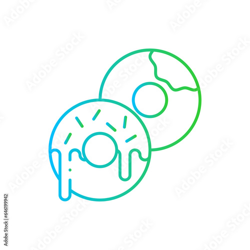 Donut food and drink icon with blue and green gradient outline. snack, dessert, food, sweet, cake, donut, bakery. Vector illustration