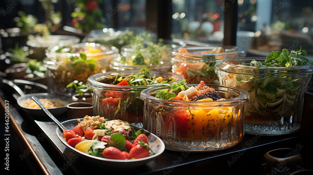 Salad bar buffet from organic farm in plant based concept. 