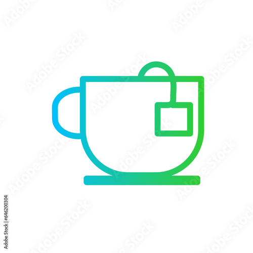 Tea food and drink icon with blue and green gradient outline style. tea, cup, drink, coffee, hot, line, sign. Vector illustration