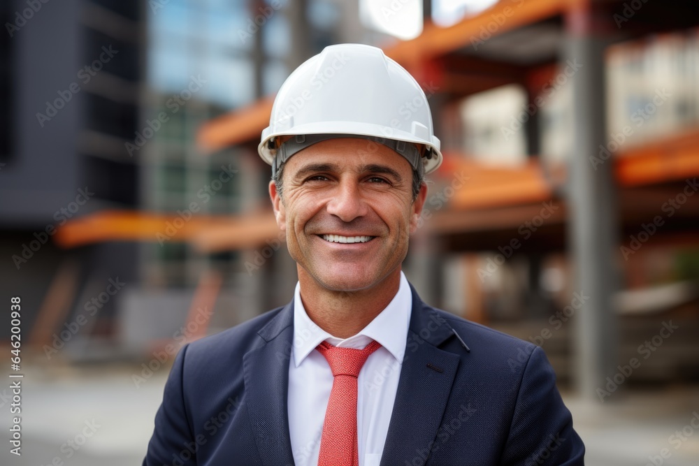 Smiling portrait of a happy male british developer or architect working on a construction site Smiling portrait of a happy male british developer or architect working on a construction site