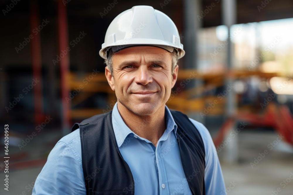 Smiling portrait of a happy male norvegian developer or architect working on a construction site Smiling portrait of a happy male norvegian developer or architect working on a construction site