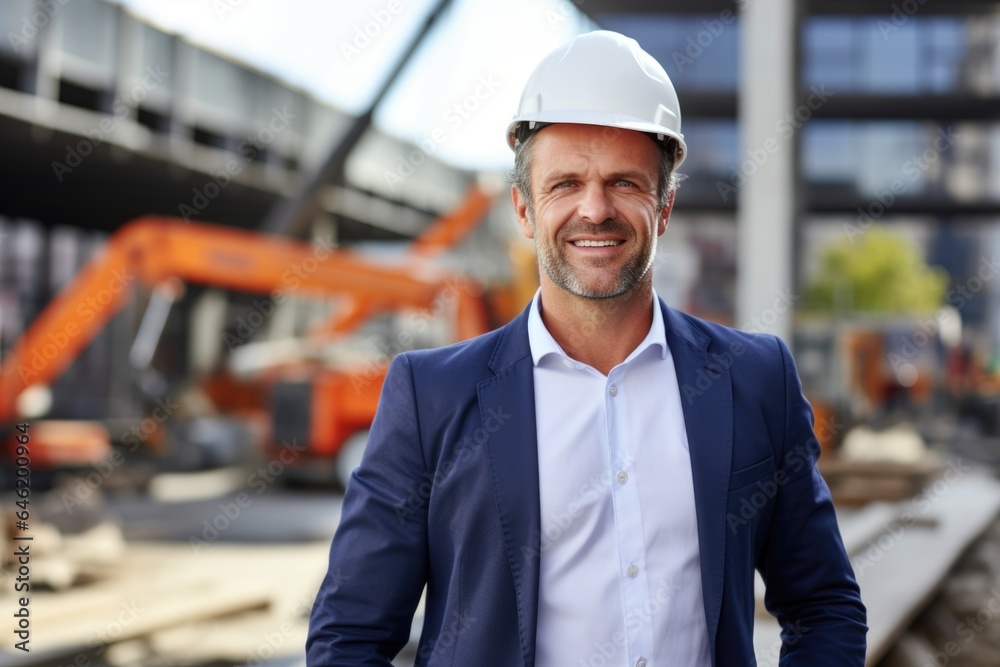 Smiling portrait of a happy male norvegian developer or architect working on a construction site Smiling portrait of a happy male norvegian developer or architect working on a construction site