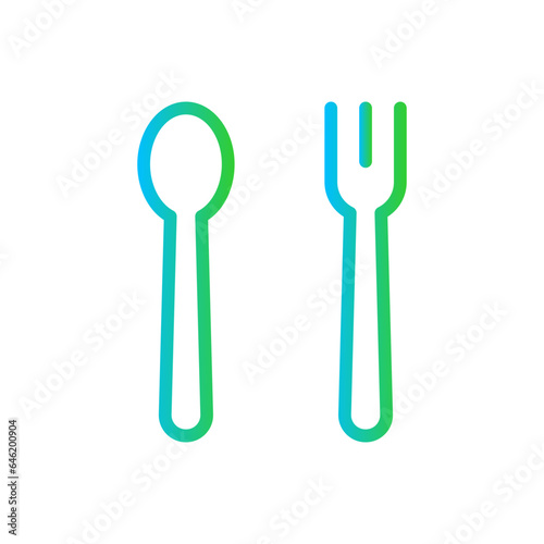 Restaurant food and drink icon with blue and green gradient outline style. restaurant  food  cook  menu  fork  set  spoon. Vector Illustration