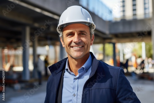 Smiling portrait of a happy male british developer or architect working on a construction site © Baba Images