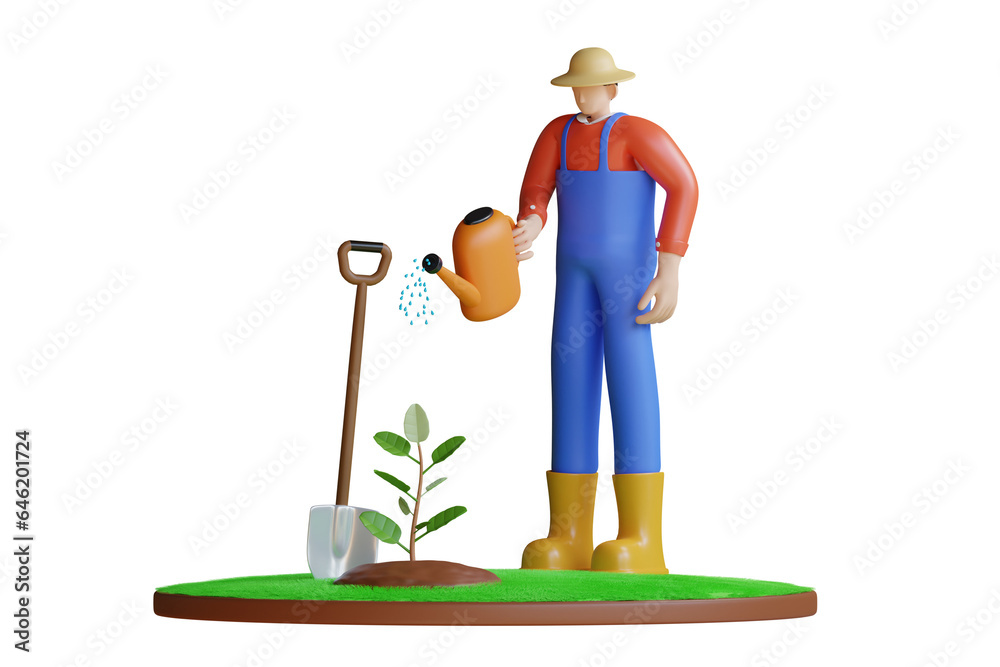 Planting And Taking Care 3d Illustration