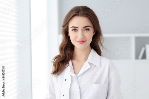 beautiful happy doctor in medical uniform wear isolated on white background