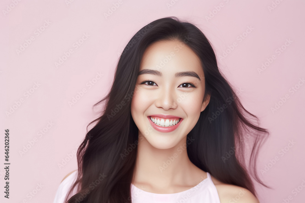 Close-up portrait of woman nice attractive lovely pretty cheerful cheery glad wavy-haired girl folded arms isolated over nude pastel color background. Generative AI. Close-up portrait of woman nice attractive lovely pretty cheerful cheery glad wavy-haired girl folded arms isolated over nude pastel color background. Generative AI.