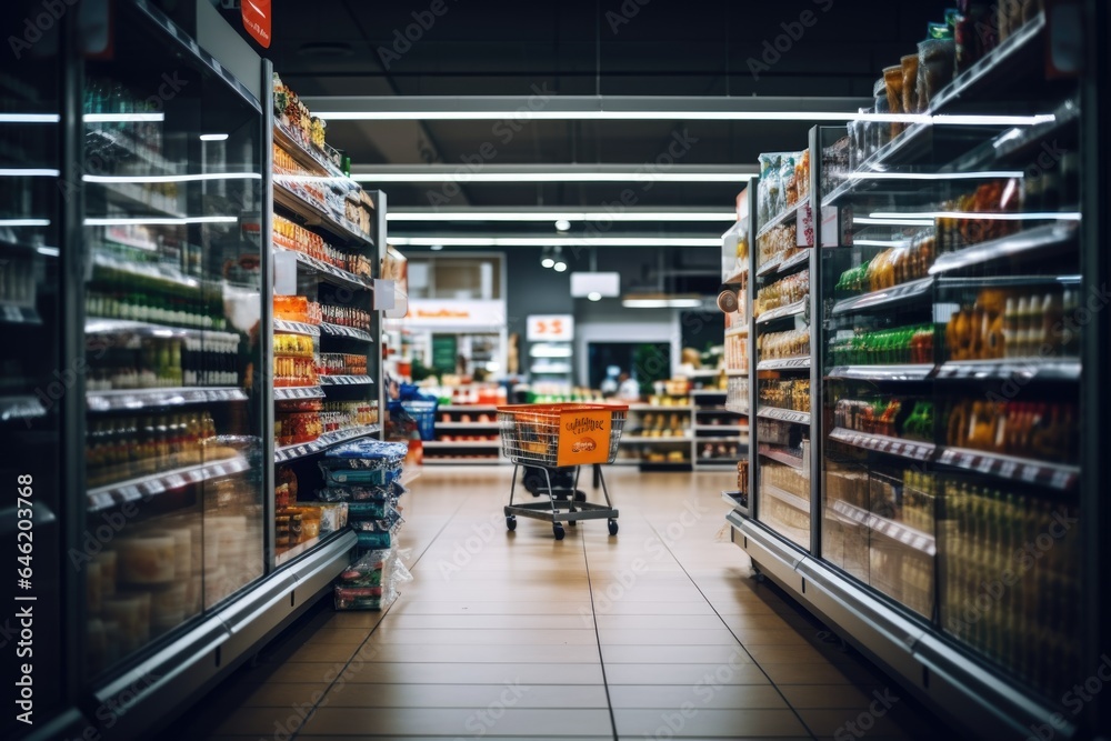 Interior of a supermarket or grocery store without people Interior of a supermarket or grocery store without people