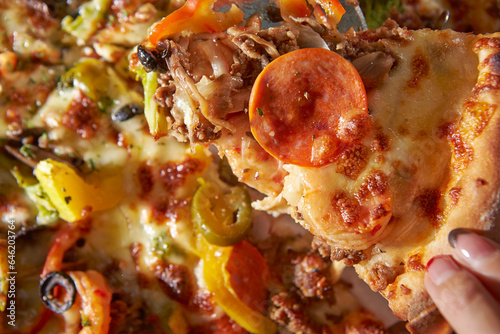 close up of pizza with vegetables