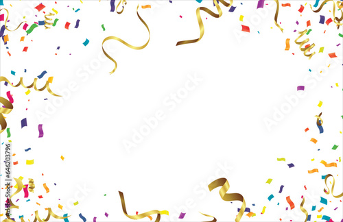 Celebration background with confetti and ribbons. Vector illustration.