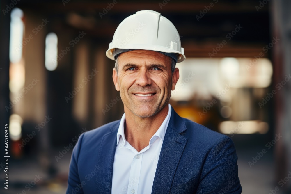 Smiling portrait of a happy male turkish developer or architect working on a construction site Smiling portrait of a happy male turkish developer or architect working on a construction site