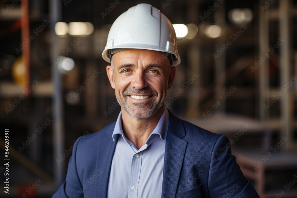 Smiling portrait of a happy male turkish developer or architect working on a construction site Smiling portrait of a happy male turkish developer or architect working on a construction site