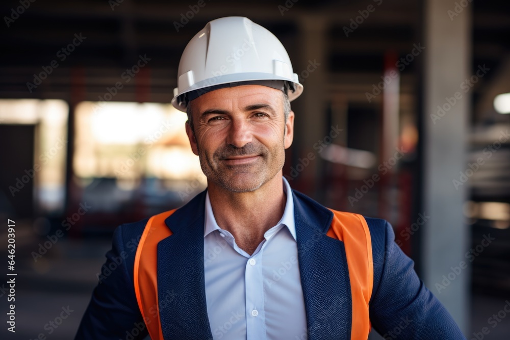 Smiling portrait of a happy male turkish developer or architect working on a construction site Smiling portrait of a happy male turkish developer or architect working on a construction site