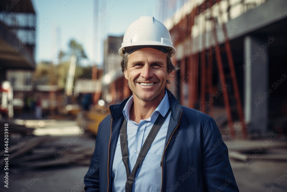 Smiling portrait of a happy male turkish developer or architect working on a construction site Smiling portrait of a happy male turkish developer or architect working on a construction site
