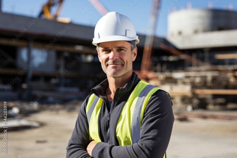 Smiling portrait of a happy male turkish developer or architect working on a construction site Smiling portrait of a happy male turkish developer or architect working on a construction site