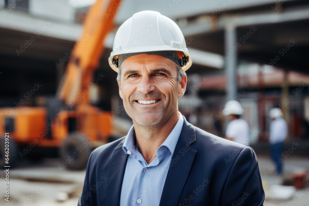 Smiling portrait of a happy male turkish developer or architect working on a construction site Smiling portrait of a happy male turkish developer or architect working on a construction site