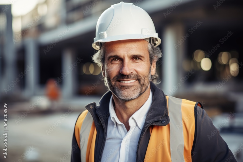 Smiling portrait of a happy male turkish developer or architect working on a construction site Smiling portrait of a happy male turkish developer or architect working on a construction site