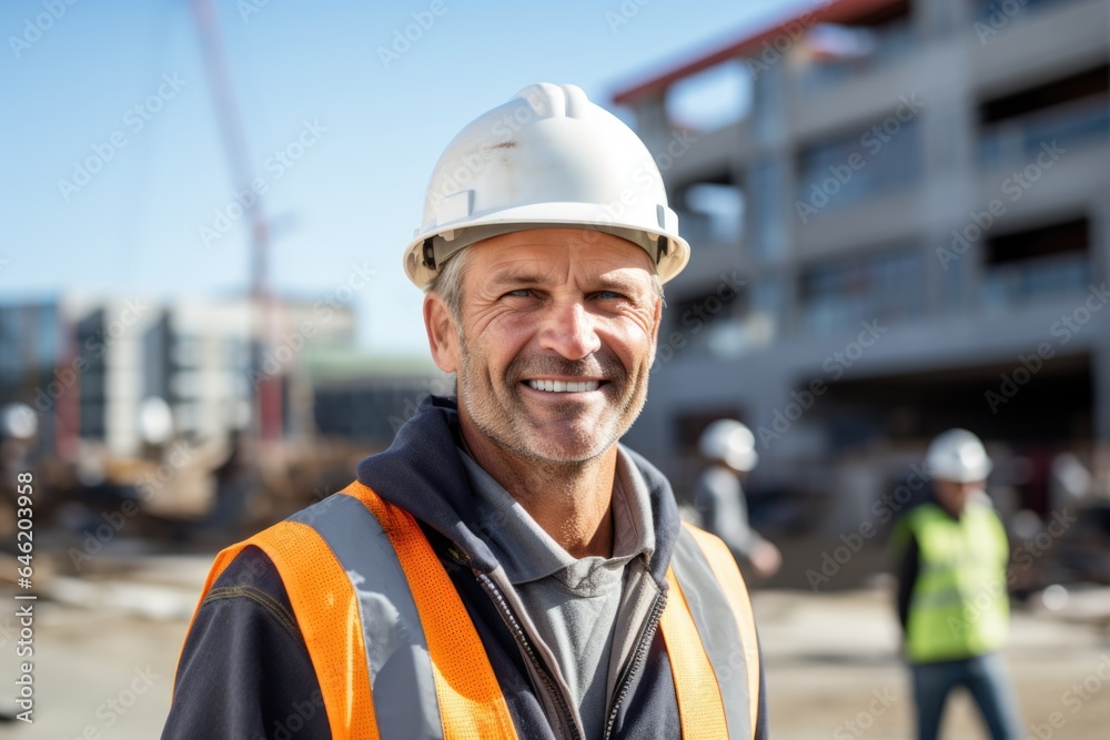 Smiling portrait of a happy male norvegian developer or architect working on a construction site Smiling portrait of a happy male norvegian developer or architect working on a construction site