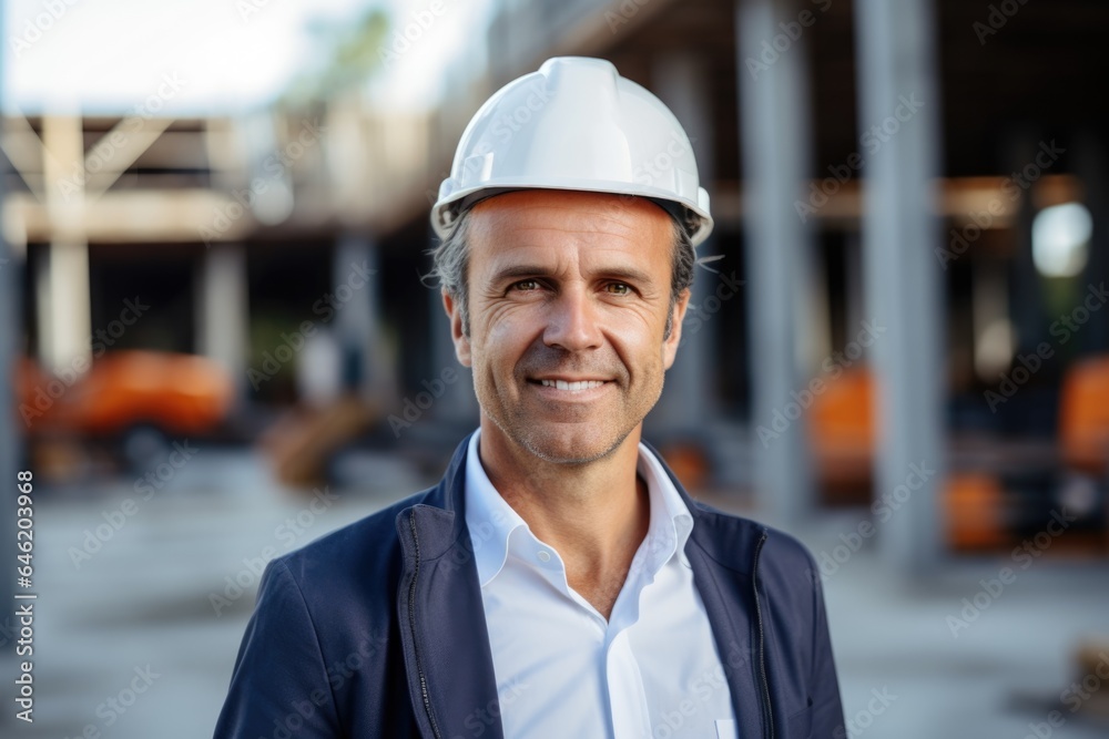 Smiling portrait of a happy male norvegian developer or architect working on a construction site Smiling portrait of a happy male norvegian developer or architect working on a construction site