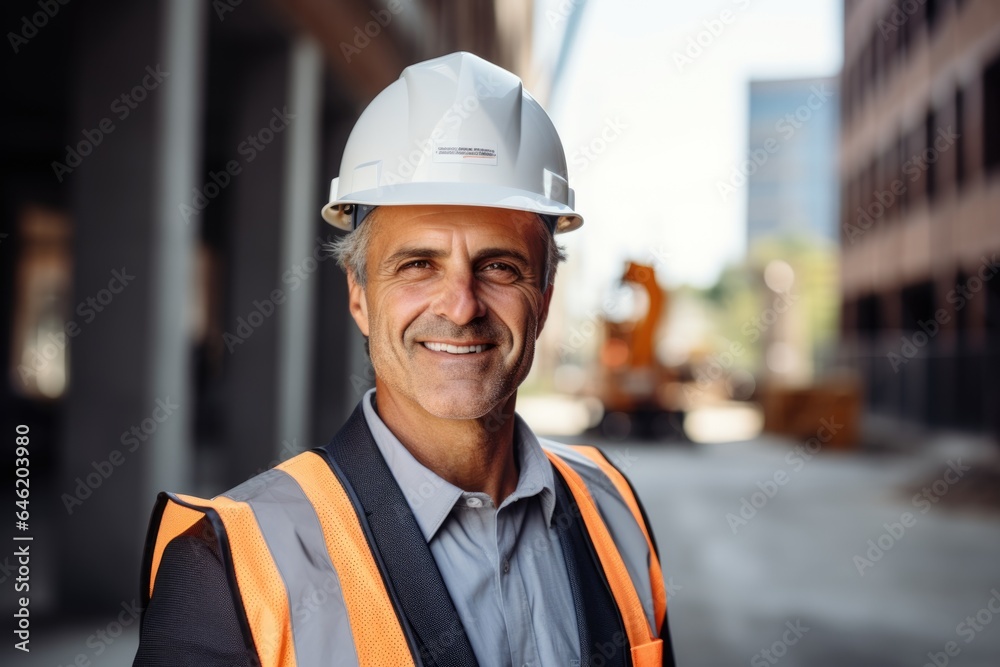 Smiling portrait of a happy male danish developer or architect working on a construction site