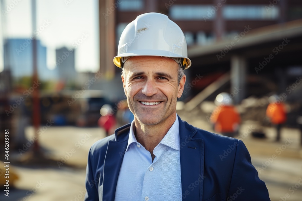Smiling portrait of a happy male norvegian developer or architect working on a construction site Smiling portrait of a happy male norvegian developer or architect working on a construction site