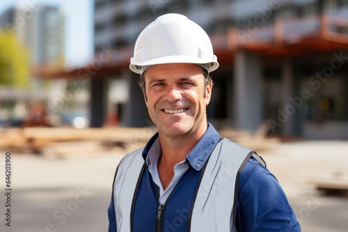 Smiling portrait of a happy male turkish developer or architect working on a construction site