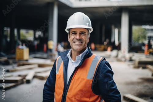 Smiling portrait of a happy male norvegian developer or architect working on a construction site