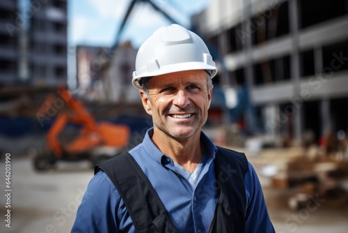 Smiling portrait of a happy male danish developer or architect working on a construction site