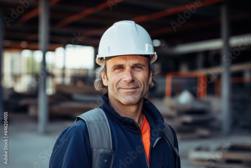 Smiling portrait of a happy male swiss developer or architect working on a construction site