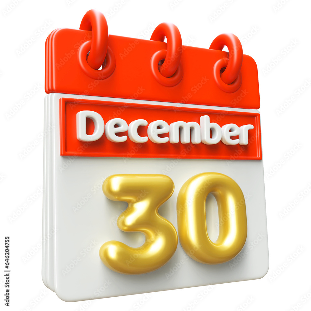 Calendar December 30th - Icon 3d Calendar Calendar December 30th - Icon 3d Calendar