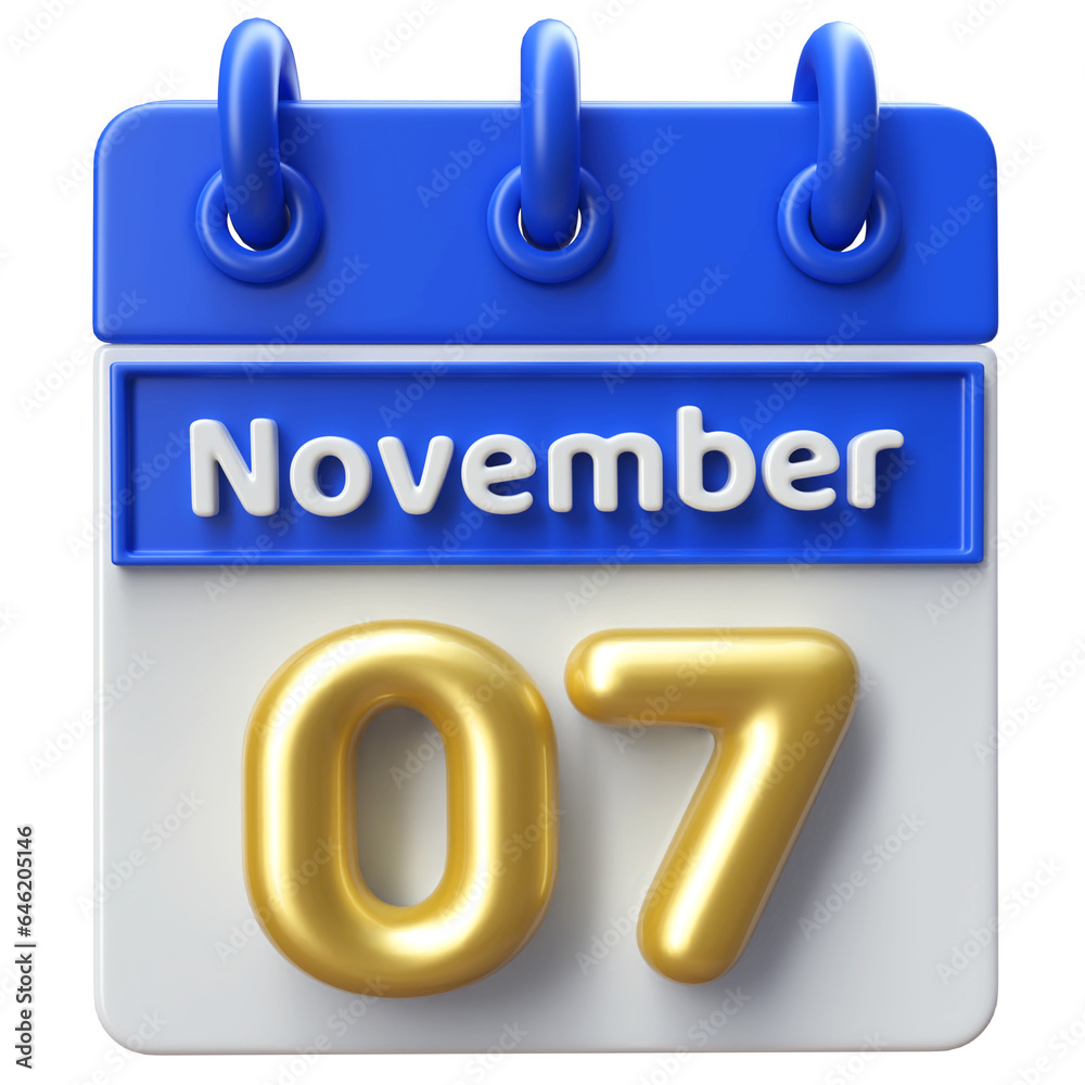 Calendar November 7th - Icon 3d Calendar Calendar November 7th - Icon 3d Calendar