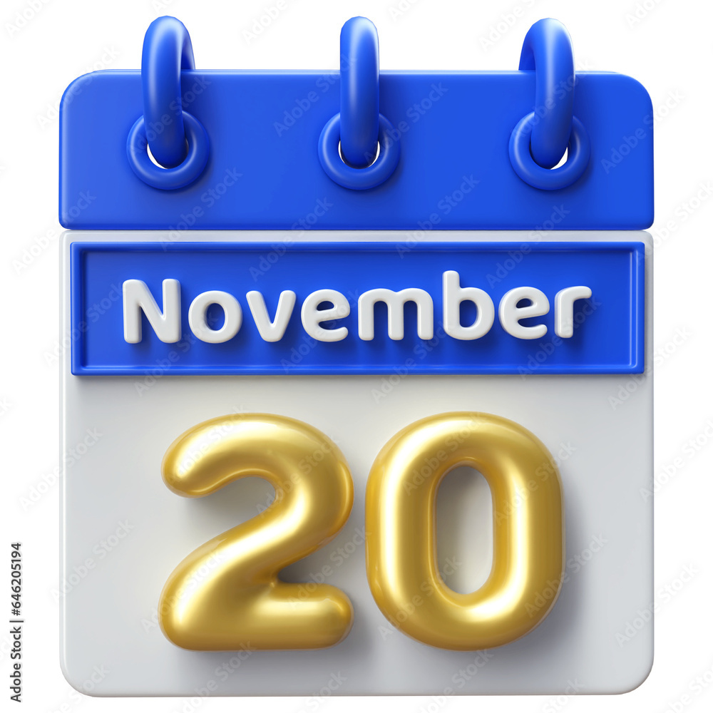Calendar November 20th - Icon 3d Calendar Calendar November 20th - Icon 3d Calendar