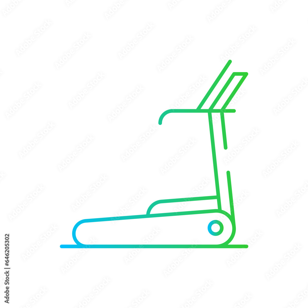 Treadmill sport and fitness icon with blue and green gradient outline. fitness, sport, gym, lifestyle, healthy, treadmill, workout. Vector illustration Treadmill sport and fitness icon with blue and green gradient outline. fitness, sport, gym, lifestyle, healthy, treadmill, workout. Vector illustration