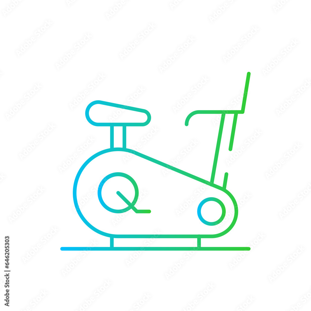 Stationary bike sport and fitness icon with blue and green gradient outline. exercise, training, sport, fitness, gym, workout, stationary. Vector illustration Stationary bike sport and fitness icon with blue and green gradient outline. exercise, training, sport, fitness, gym, workout, stationary. Vector illustration