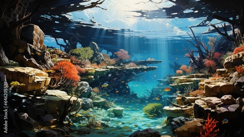 Tropical scene with sea life in reef