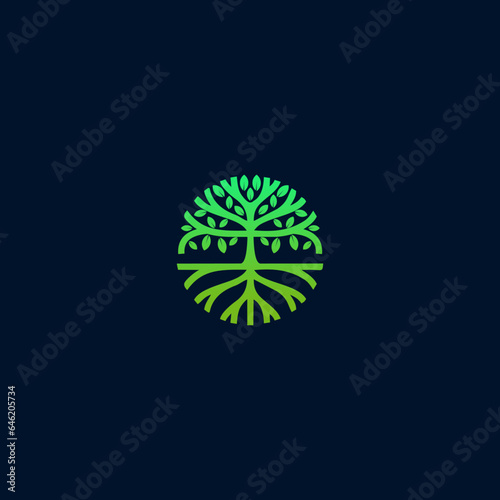 Abstract tree of life logo design  roots vector - Tree of life logo design inspiration isolated on black background