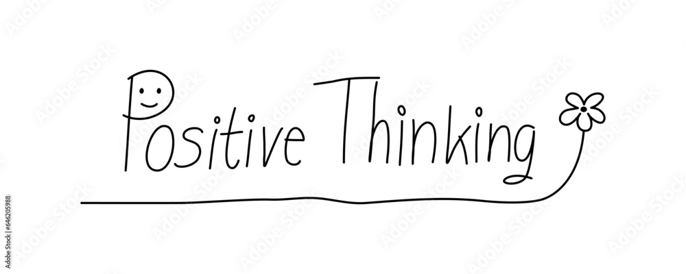 Positive thinking vector text, art handwriting with flower.