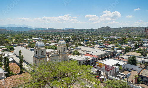 Church of San Vicente in El Salvador. View from the clock tower. Part of the city of San Vicente.
