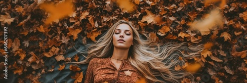 woman laying down ground autumn forest 